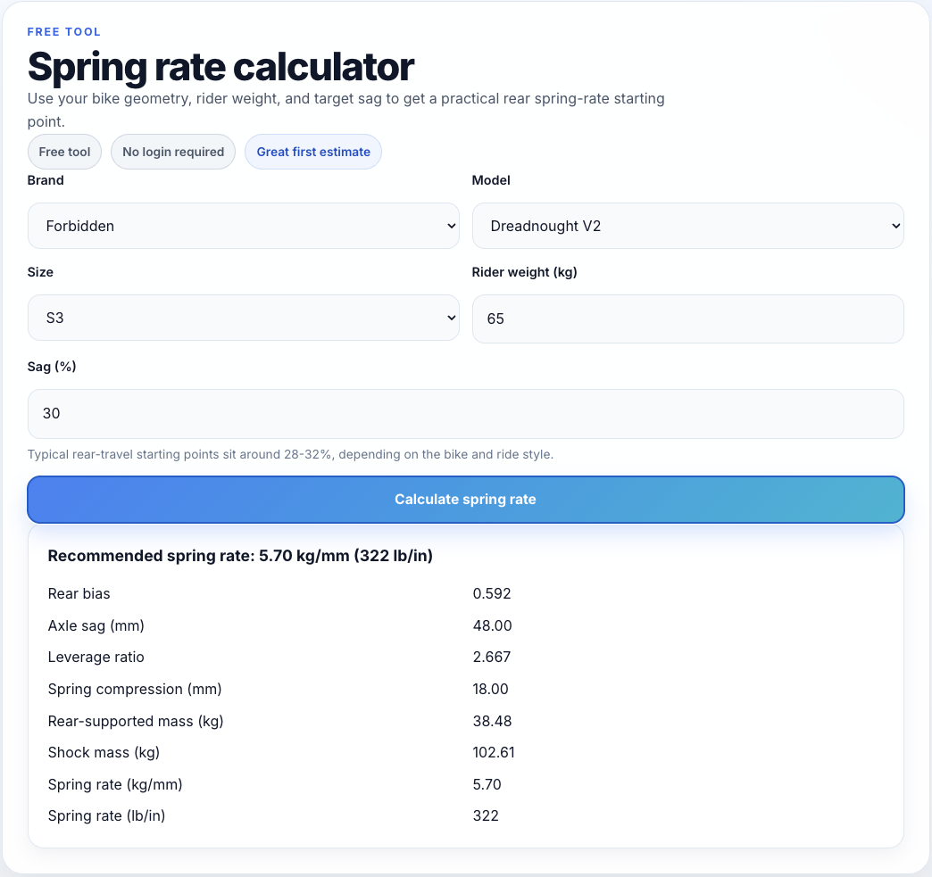 Get a useful baseline in seconds. in the Trailogic mountain bike suspension tuning app